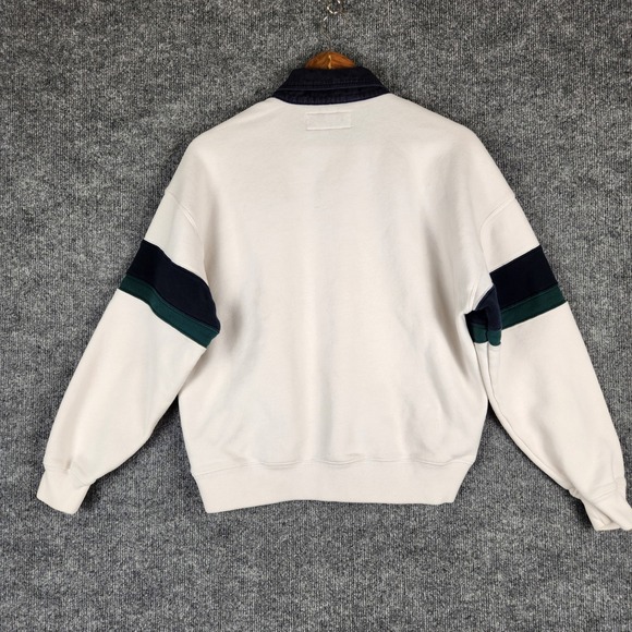 Abercrombie & Fitch Sweatshirt Womens Oversized Fleece White Navy Green Size XS - Picture 3 of 10